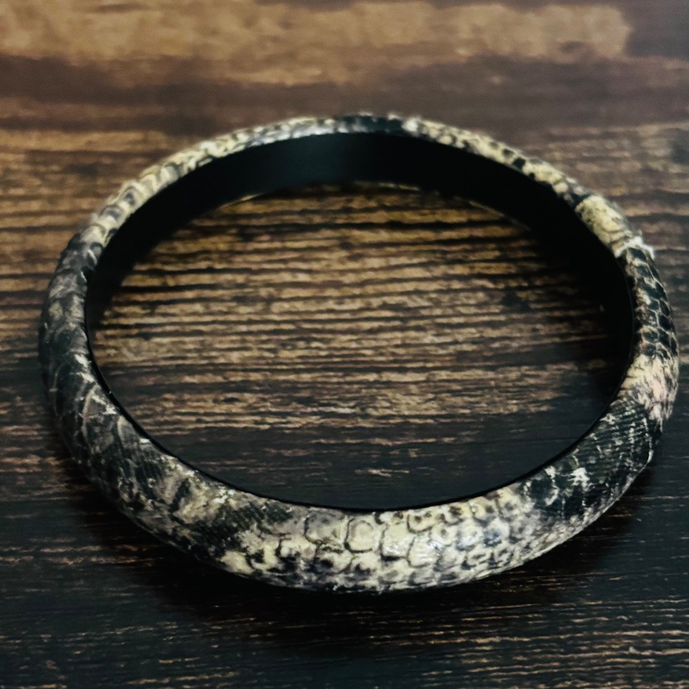 Neutral Snakeskin Print Slim Bangle Bracelet Exotic Animal Pattern Accessory